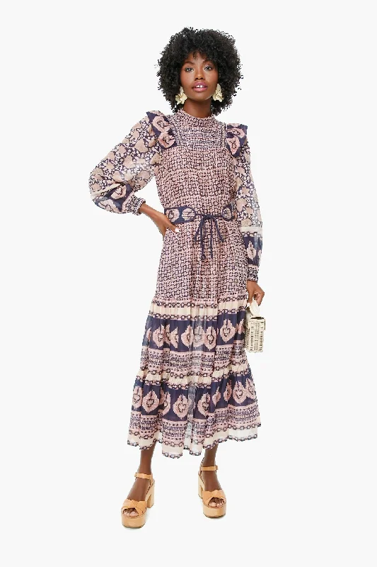 Lilac Margot Border Long Sleeve Belted Dress Tunics Corduroy durable