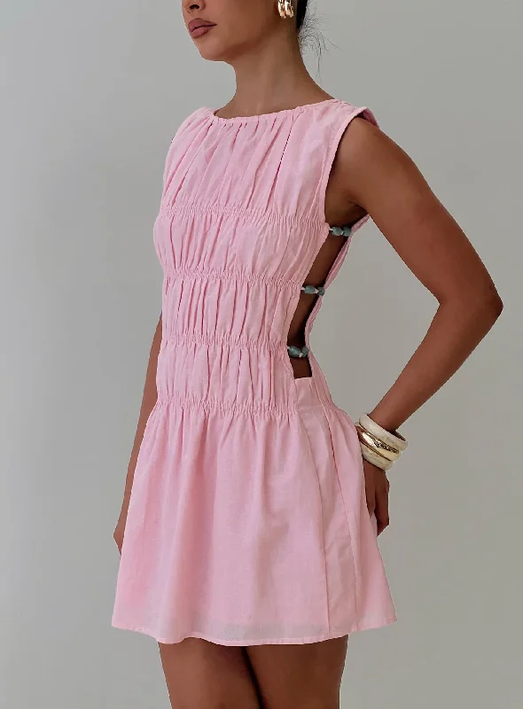 Evony Shirred Mini Dress Pink Fashionable Mini Dress with Pockets