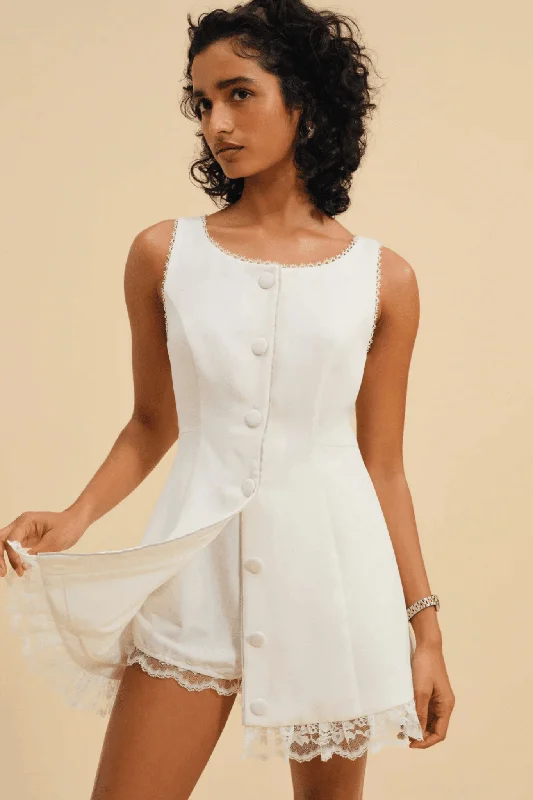 FOR LOVE & LEMONS | Venus Mini Dress - White Elegant Floral-Print Mini Dress