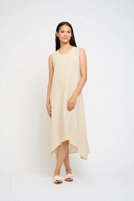 SLEEVELESS MAXI LINEN DRESS WITH COTTON TRIM Tunics Travel practical