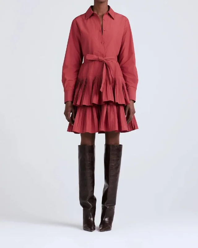 Sterling Long Sleeve Pleated Mini Dress In Rhubarb | Rhubarb Chic Puff Sleeve Mini Dress