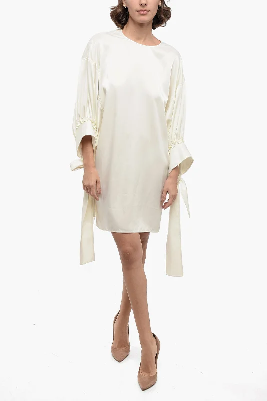 J.W.Anderson Satin Loose Fit Dress with Lace-Up Maxi Sleeves Halter Neckline Beach