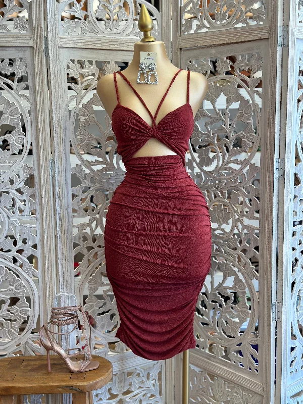 Burgundy Strappy Mini Dress Trendy Camisole Mini Dress
