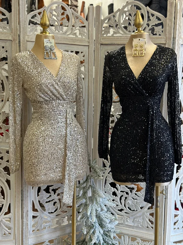 Sequin Wrapped Mini Dress Comfortable Polka Dot Mini Dress
