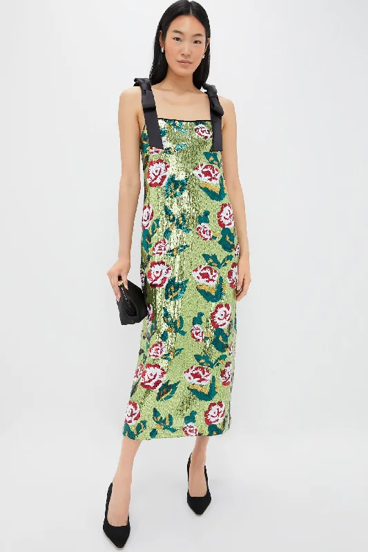 Floral Sequin Roxy Dress Boat Neckline Classic