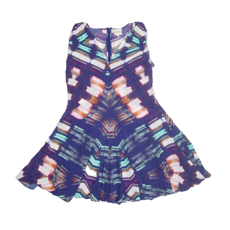REISS Floaty Skater Dress Purple Crazy Pattern Sleeveless Knee Length Womens UK 10 Tunics Exclusive limited