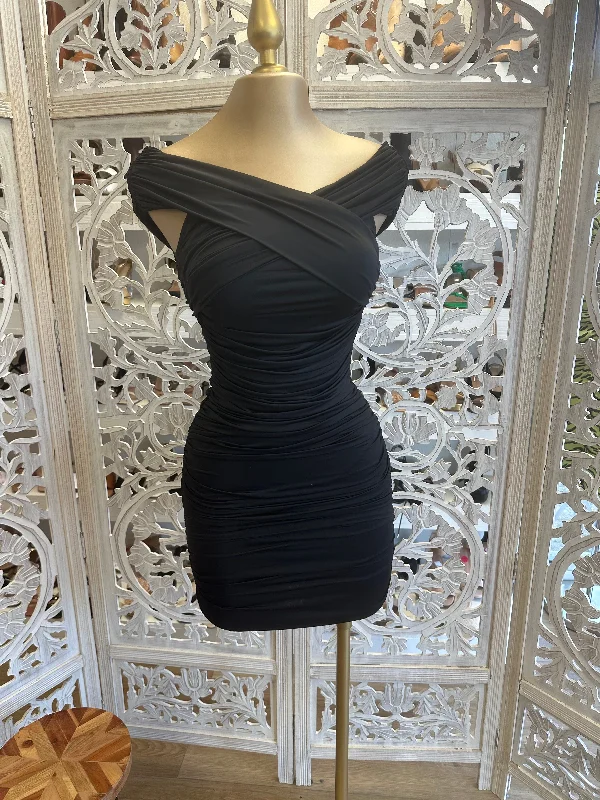 Black Crossed Mini Dress Fashionable Denim Mini Dress