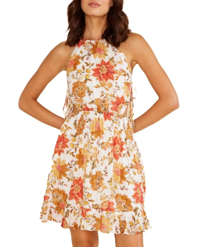 Emilia Mini Dress In White Multi | White Multi Trendy Cut-Out Mini Dress
