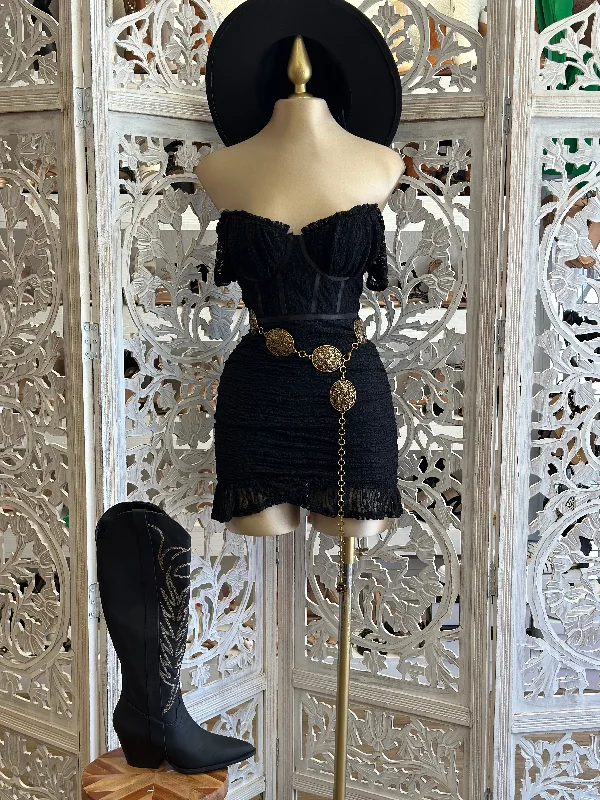 Black Lace Satin Lined Mini Dress Fashionable A-Line Mini Dress
