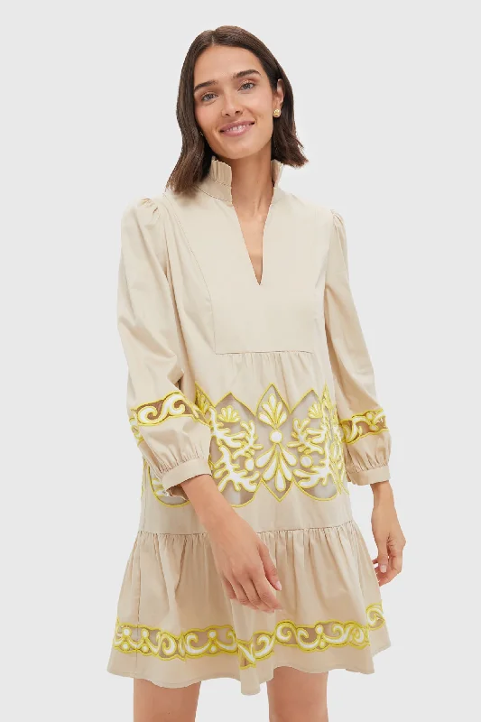 Tan and Citron Embroidered Palmerston Dress Tunics Summer linen