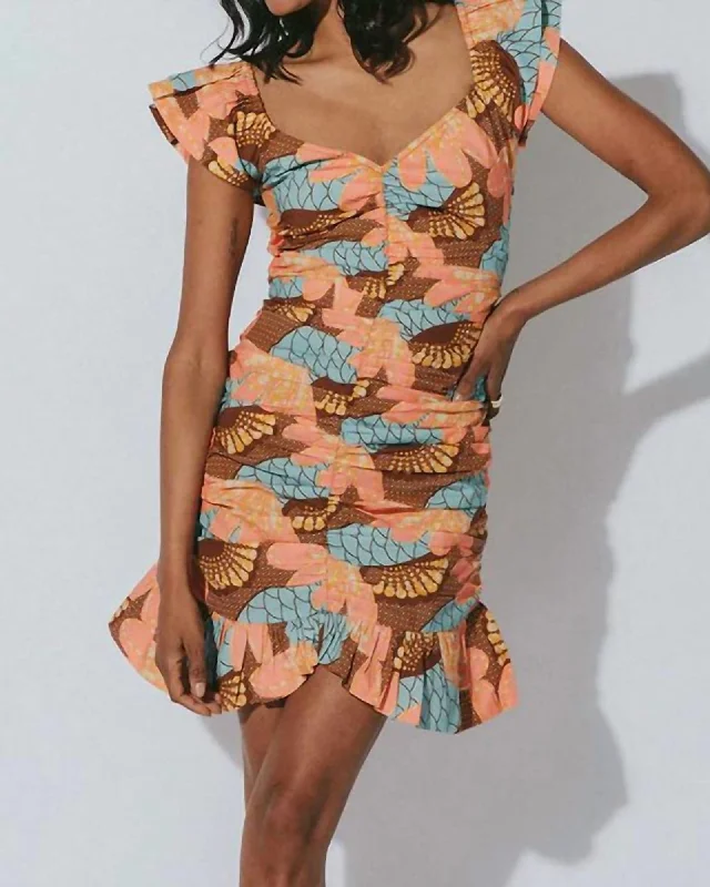 Tiana Mini Dress In Riviera Print | Riviera Print Trendy Off-Shoulder Dress Mini