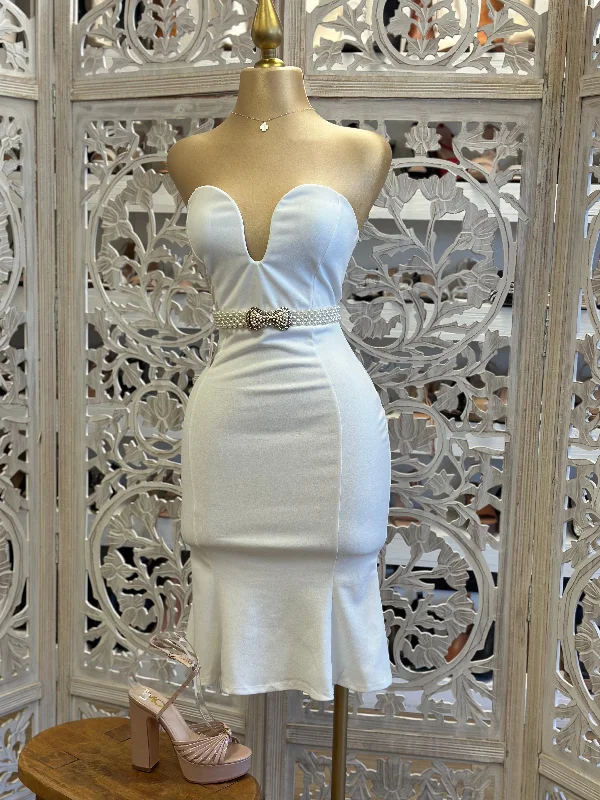 White Heart Line Mini Dress- Stretchy Chic Halter Mini Dress