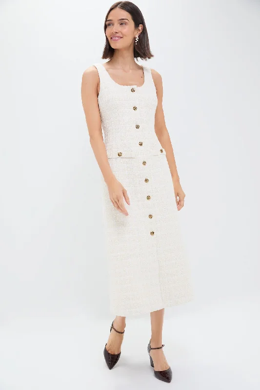 Sleeveless Cream Tweed Ingrid Dress Turtleneck Warm Winter