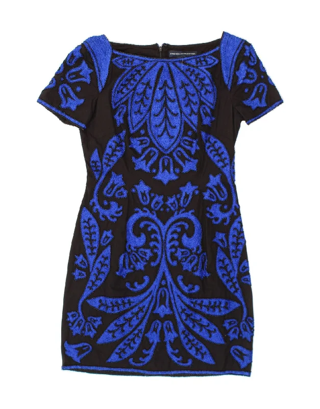 FRENCH CONNECTION Womens Sheath Dress UK 10 Small  Blue Floral Cotton Tunics Winter warm