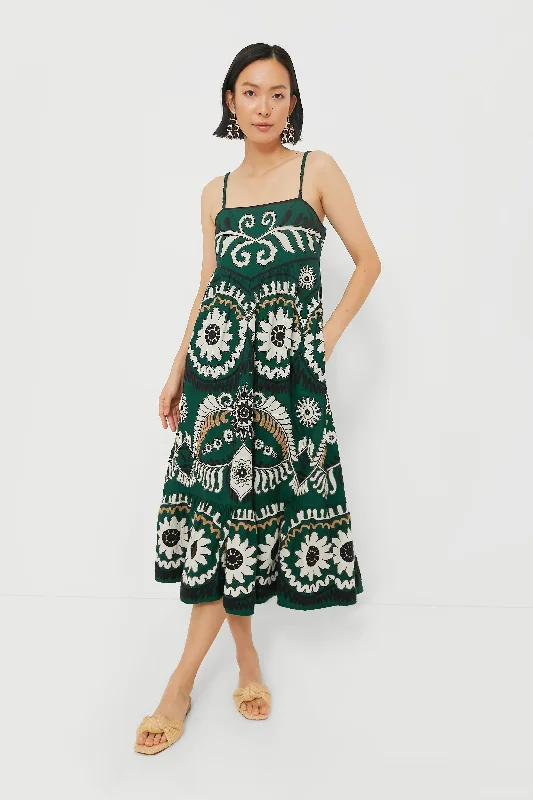 Green Charlough Print Sleeveless Embroidered Dress Bodycon Club Sequined