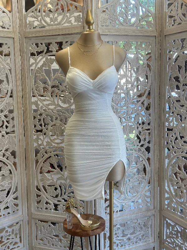 White Slit Mini Dress Elegant Velvet Mini Dress