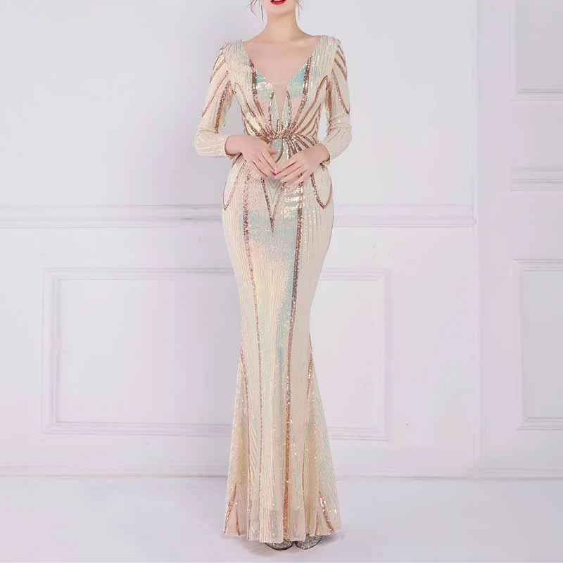 Women's Evening Dress Tight-Fitting Long Sleeve Sequin Formal Occasion Dress S-4XL Tunics Polka dots