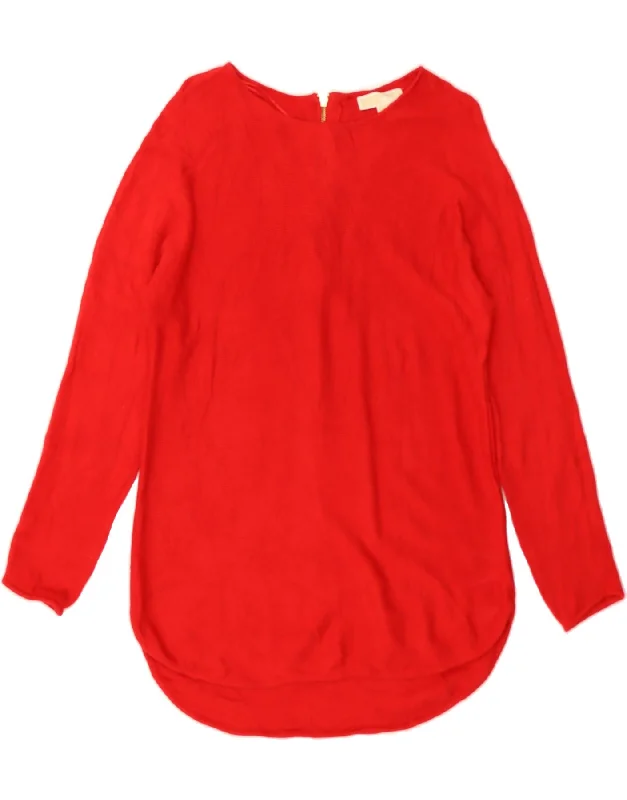MICHAEL KORS Womens Long Sleeve Jumper Dress UK 12 Medium Red Cotton Tunics Trendy modern
