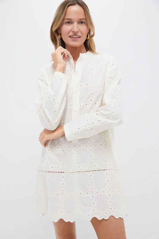 Ivory Eyelet Penny Dress Boat Neckline Classic