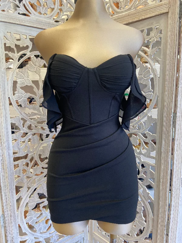 Black Ruffle Sleeve Mini Dress Comfortable Bodycon Mini Dress