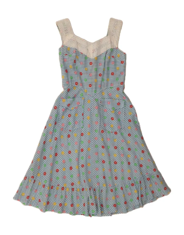 VINTAGE Womens Sleeveless Tea Dress UK 8 Small Blue Floral Tunics Wedding white