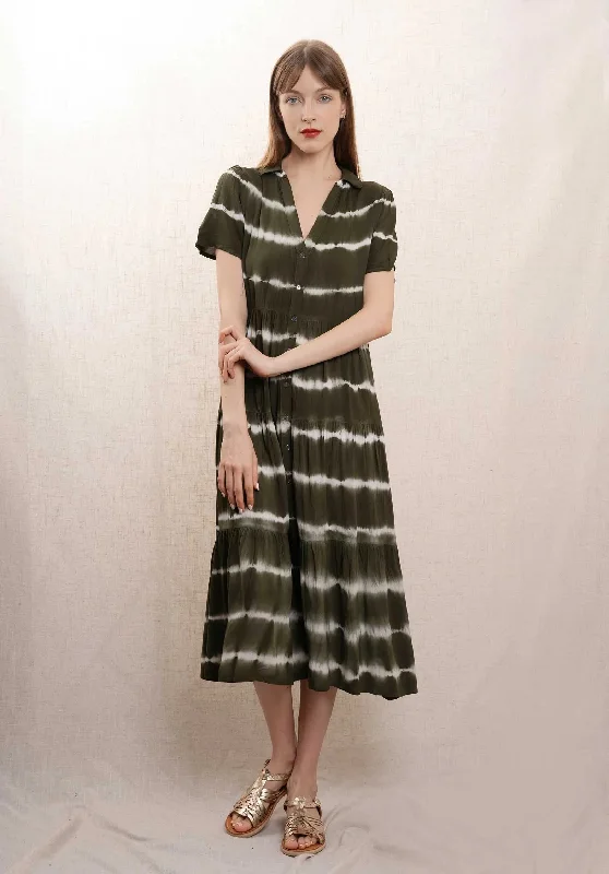 Dress Sandra Dk-Olive-White Tunics Long Elegant