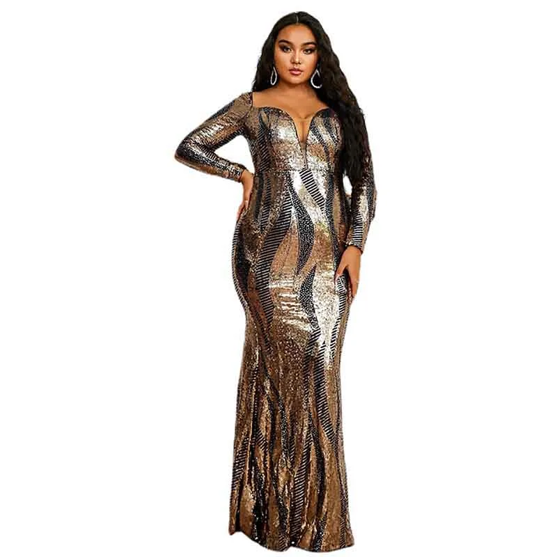 Women Plus Size Tulle Mermaid Sequin Long Sleeve Evening Dress Formal Prom Gowns Tunics Short Trendy