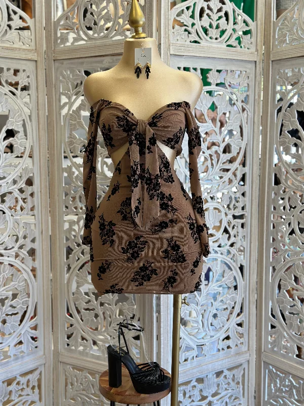 Velvet Flower Ruched Cutout Crossed Mini Dress Chic Sleeveless Mini Dress