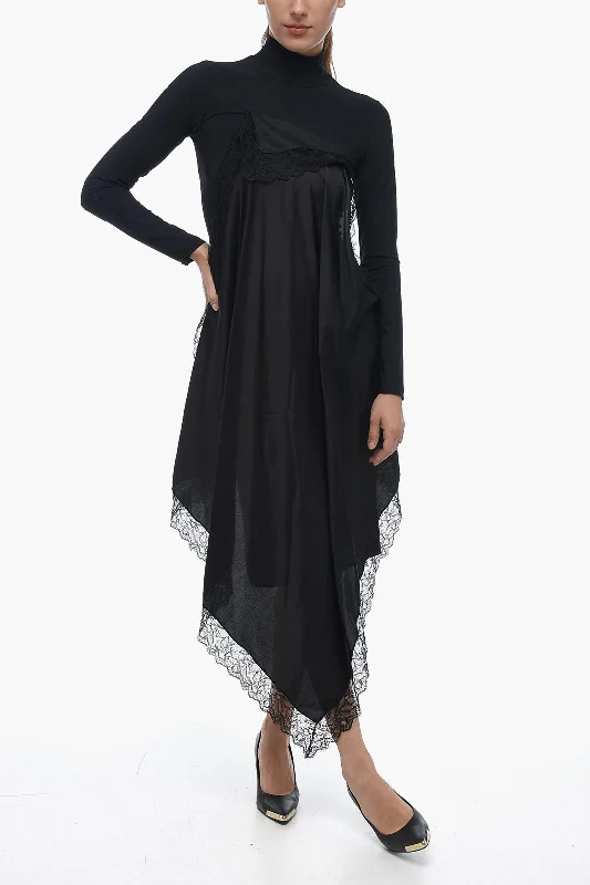 Maison Margiela MM6 Stretch Sheath Dress with Satin and Lace Drape S Standard size Tunics Silk luxurious