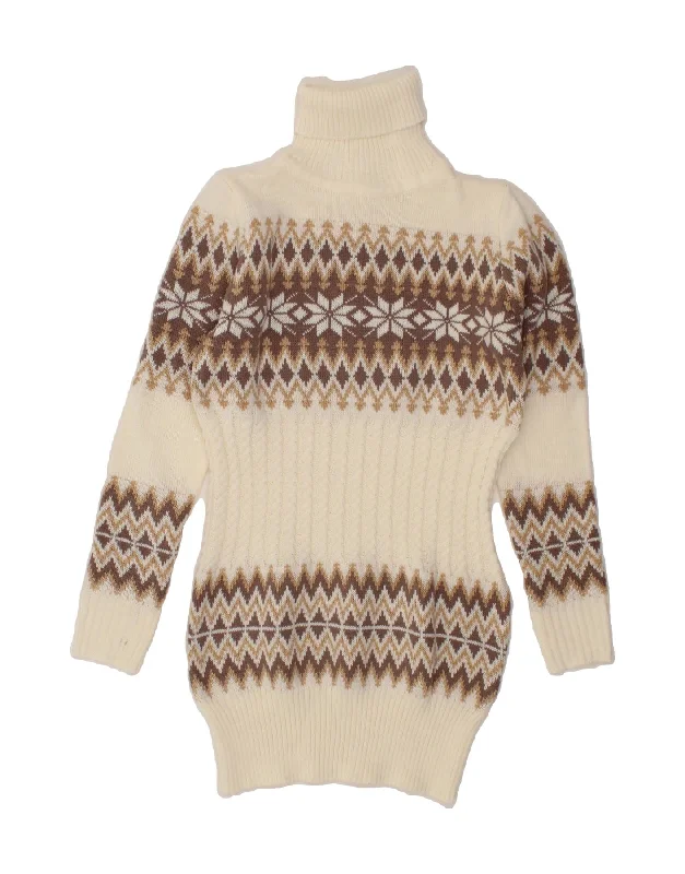 VINTAGE Womens Roll Neck Jumper Dress UK 10 Small White Fair Isle Tunics Canvas sturdy