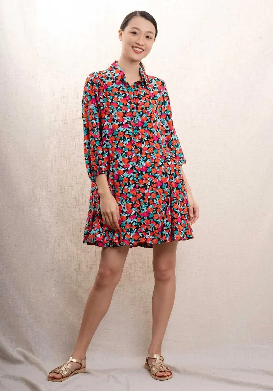 Dress 63356 Orange-Red-Black Tunics Floral girly