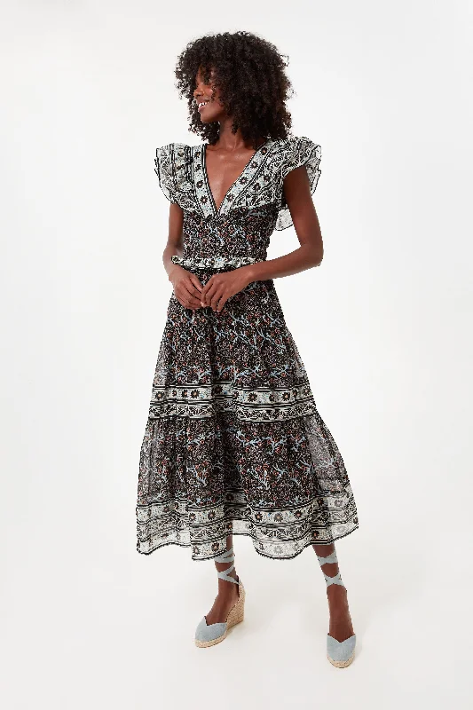 Black Marlee Print Flutter Sleeve Dress Turtleneck Warm Winter