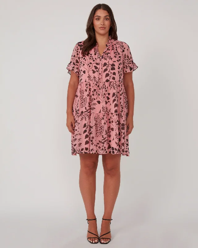 Aurora Tiered Mini Dress | Rose/Black Classic Casual Mini Dress