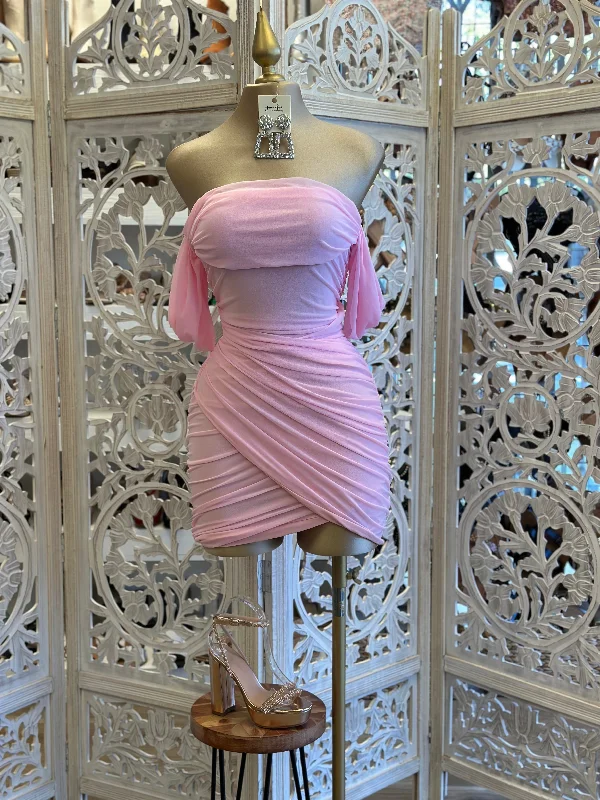 Cotton Pink Draped Mini Dress Cozy Sweater Mini Dress