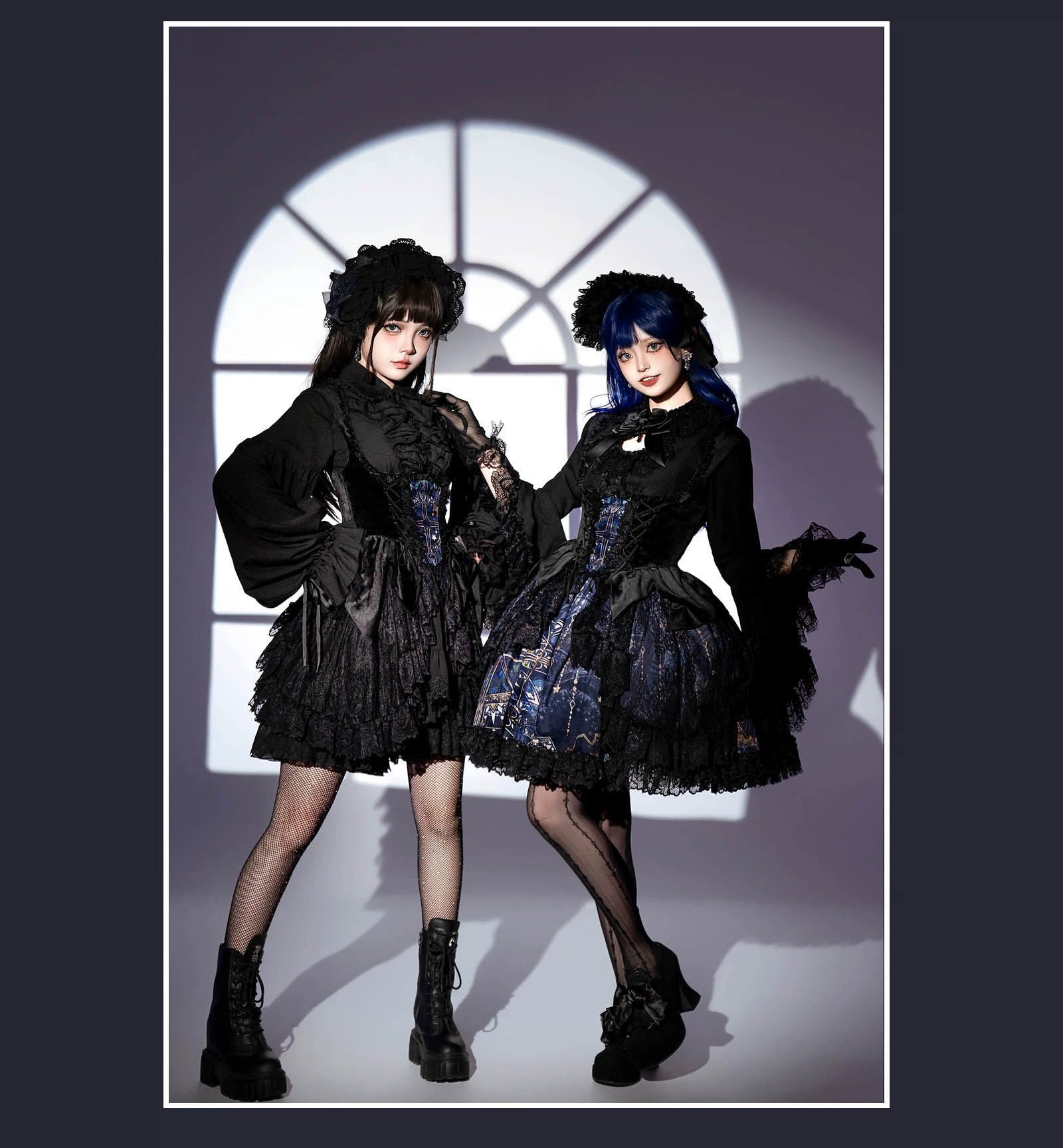 SUSIN~Night Traveler~Classic and Elegant Gothic Dress with Colorful Window Prints Tunics Short Trendy
