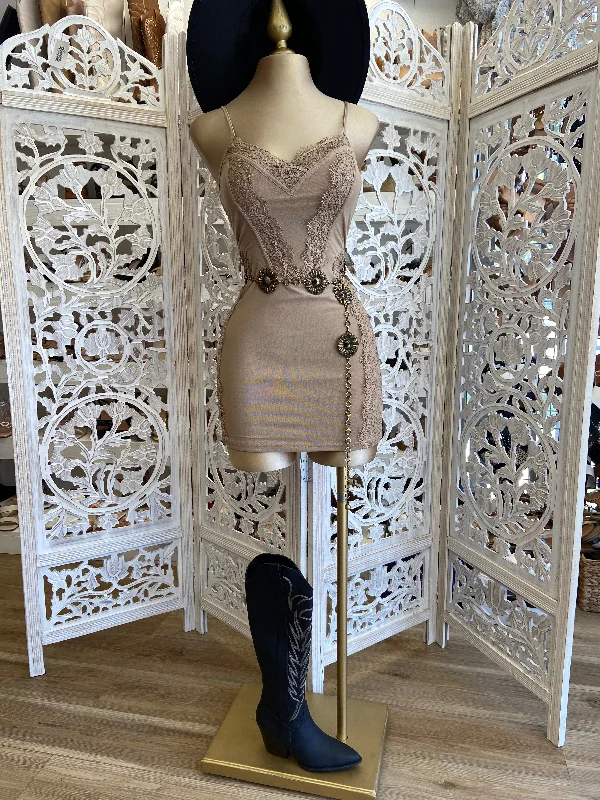 Dusty Brown Lace Mini Dress Chic Mini Dress with V-Neck