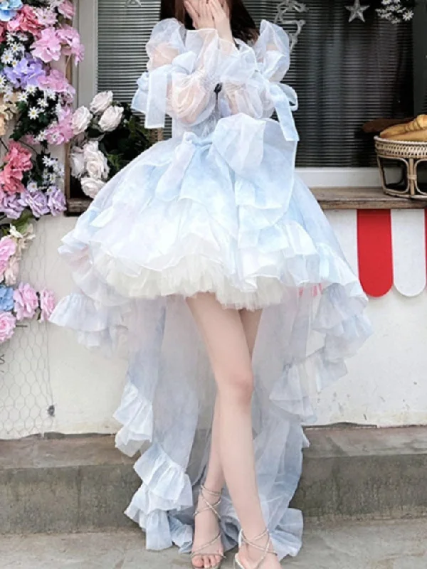 Getadme France Vintage Blue Two Piece Set Women Elegant Evening Party Mini Dress Suit Female Chiffon Beach Coat＋Cake Dress Summer Chic Pleated Mini Dress