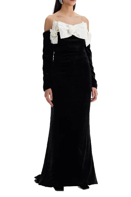 Alessandra Rich Maxi Velvet Dress With Duchesse Bows Tunics Hiking breathable