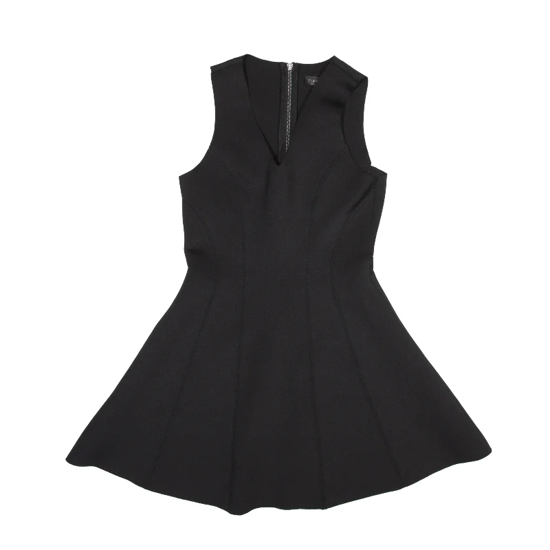 TOPSHOP Fit & Flare Dress Black Sleeveless Knee Length Womens UK 12 Tunics Versatile stylish