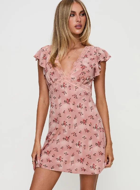 Aurianna Mini Dress Pink Floral Classic Shift Mini Dress