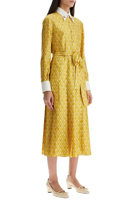 Valentino Garavani Long Yellow Ochre Silk Dress With Zig-Zag Pattern Tunics Vintage classic