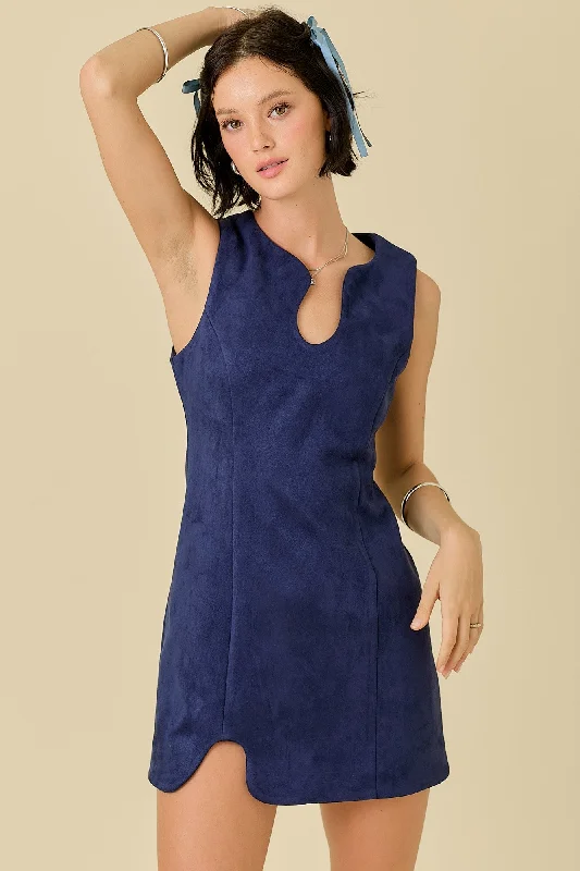 SUEDE SLEEVELESS PUZZLE MINI DRESS Stylish Sweetheart Mini Dress