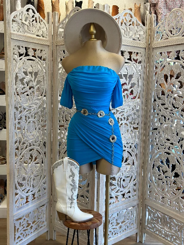 Tide Pool Blue Draped Mini Dress Elegant Satin Lace Mini Dress