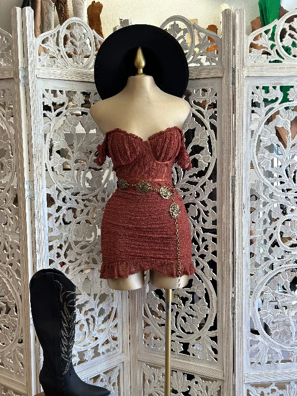 Rust Lace Satin Lined Mini Dress Trendy Bodycon Mini Dress