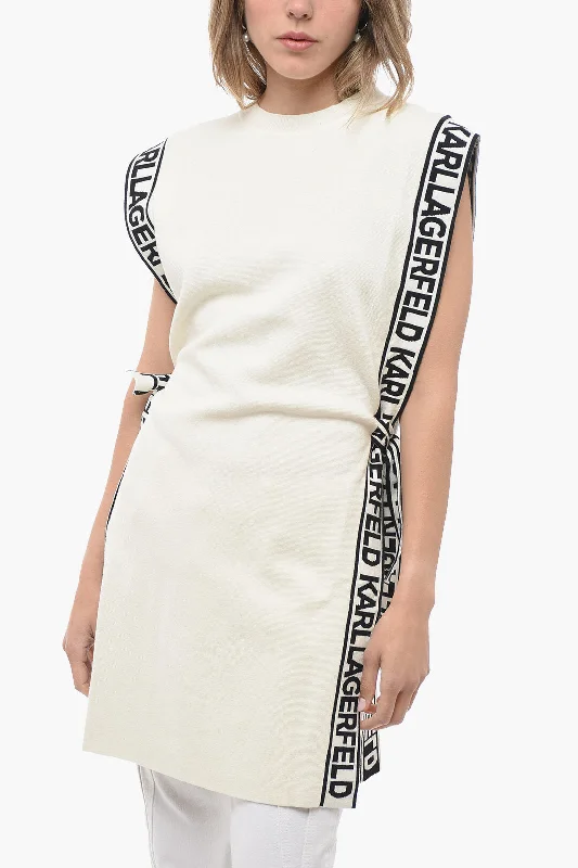 Karl Lagerfeld Knitted Crew-neck Tunic Dress with Logoed Belt S Standard size Tunics Seasonal trendy