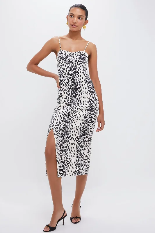 Buttercream Leopard Satin Fitted Bodice Dress Tunic Top Casual