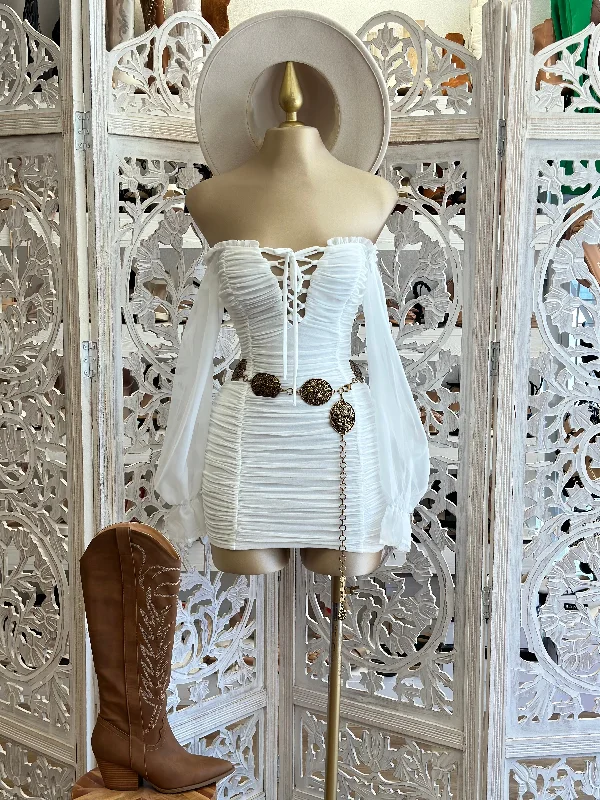 White Tie Up Boho Sleeve Mini Dress Classic Black Mini Dress