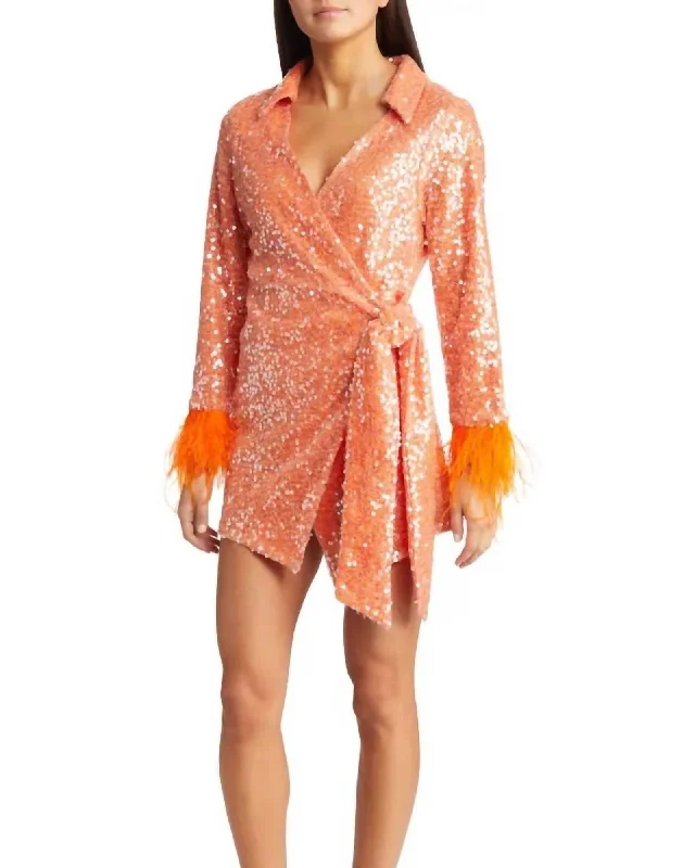 Fitz Sequin Wrap Mini Dress In Orange | Orange Trendy Cut-Out Mini Dress