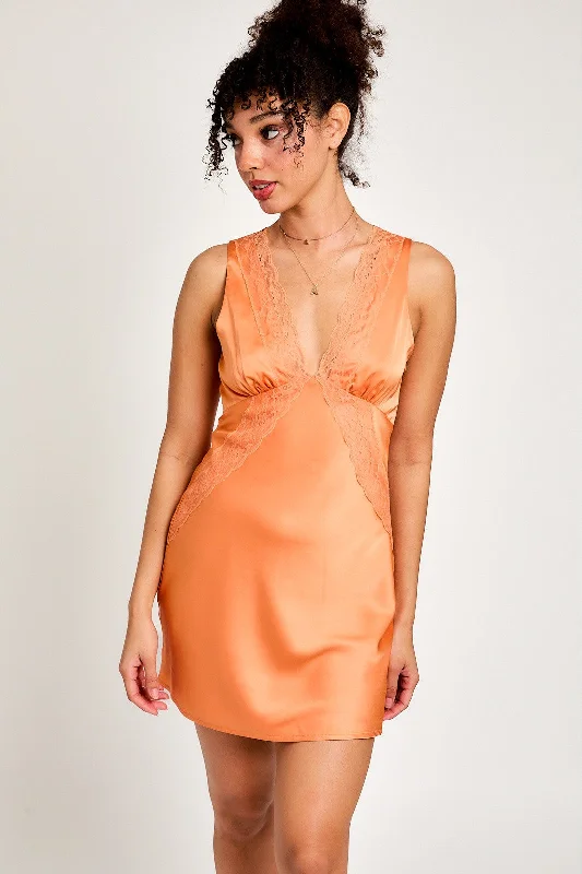 SLEEVELESS V-NECK LACE TRIMMED MINI DRESS Elegant Vintage Mini Dress