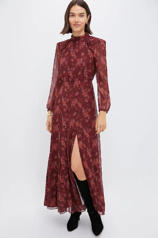 Burgundy Bouquet Adare Dress Turtleneck Neckline Stylish
